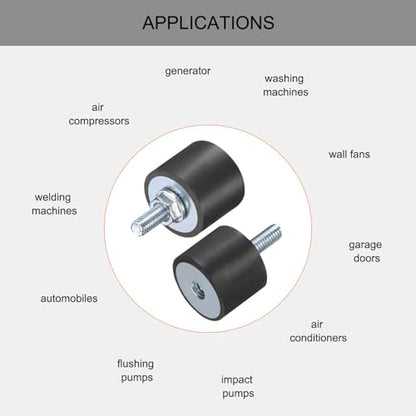 uxcell 6pcs M6x18mm Rubber Isolator Mounts with Studs 25x20mm - size: VD-D25*H20, M6*18