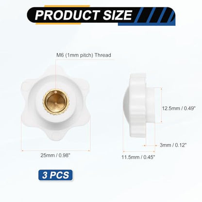 HARFINGTON Star Knob M6 Female Thread 25mm Head Brass Insert White 3pcs - color: White, size: M6 x 25mm