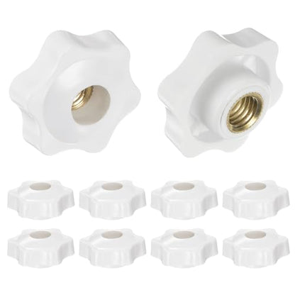 HARFINGTON 10pcs Star Knobs M10 Female Thread 38mm Head Plastic Through Hole Brass Screw-in Clamping Handles Threaded Hand Knobs, White - color: White, size: M10 x 38mm