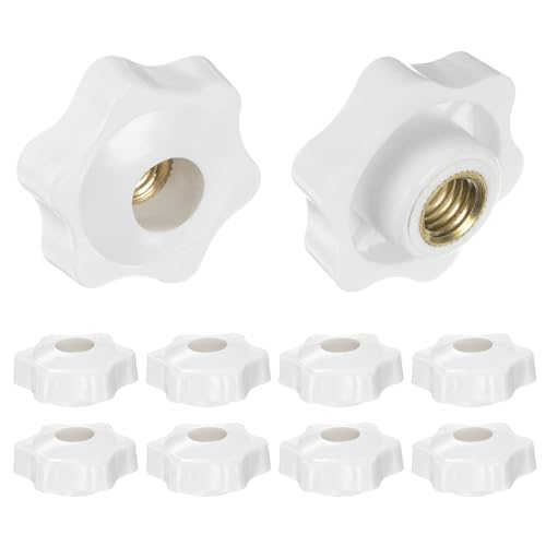 HARFINGTON 10pcs Star Knobs M10 Female Thread 38mm Head Plastic Through Hole Brass Screw-in Clamping Handles Threaded Hand Knobs, White - color: White, size: M10 x 38mm