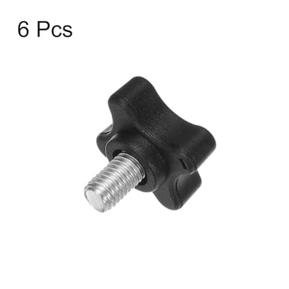 HARFINGTON 6pcs Star Clamping Knobs M8 x 12mm Metric Male Thread 32mm 4-Point Plastic Head Threaded Stud Knob Hand Tightening Thumb Screw Jig Handle, Black - size: M8 x 12mm x 32mm