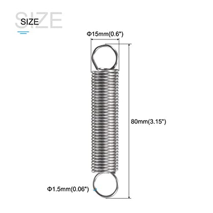 METALLIXITY Extension Spring (1.5x15x80mm/0.06"x0.6"x3.15") 2Pcs, Stainless Steel Tension Spring Wire - for Home Repair Construction Machinery - size: 0.06"x0.6"x3.15"