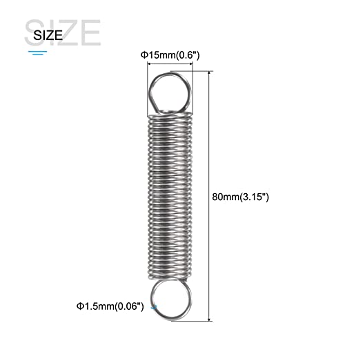 METALLIXITY Extension Spring (1.5x15x80mm/0.06"x0.6"x3.15") 2Pcs, Stainless Steel Tension Spring Wire - for Home Repair Construction Machinery - size: 0.06"x0.6"x3.15"