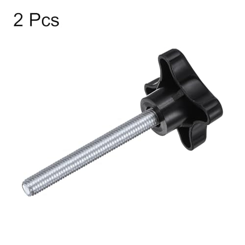 HARFINGTON 2pcs Star Knobs M10 x 70mm Male Thread Plastic 4-Star Stud Knob Hand Tightening Clamping Screw Replacement Threaded Handle, Black - size: M10 x 70mm
