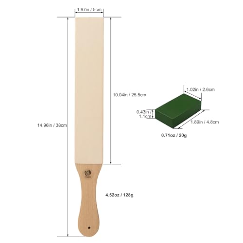 Leather Strop Paddle for Knife Sharpening with 3000 Grit Diamond Polishing Paste, Double-Sided Top Grain Honing Block with Compound Bar for Knives, Chisels, Woodcarving Tools