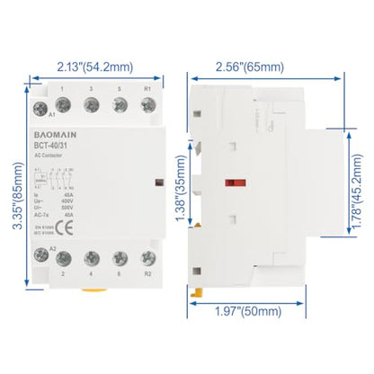 BAOMAIN 24V AC 4-Pole 40A Modular Contactor, 3NO1NC, DIN Rail Mount