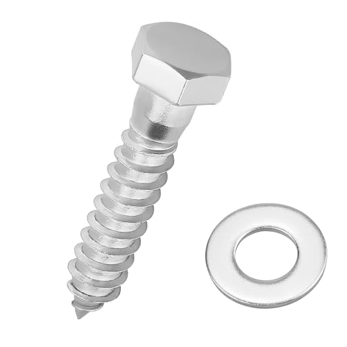 1/2 x 2-1/2" Hex Head Lag Screws Bolts with Flat Washers (8 Sets), 304 Stainless Steel 18/8, Partial Thread, Deck Screws, Heavy Duty Hex Head Wood Lag Screws, Fayeploo - size: 1/2 x 2-1/2"