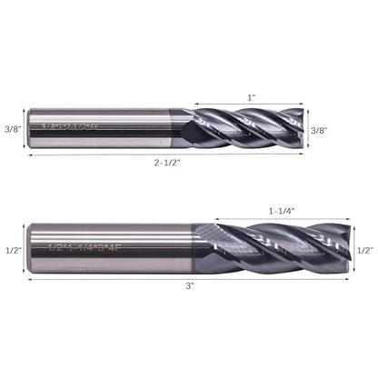 6Pcs 1/8" - 1/2" 4 Flute Solid Carbide Square End Mill Set - AlTiN Coated - style: Square Nose