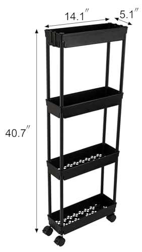 Sooyee 4 Tier Slim Storage Cart, Black - color: Black, size: Slim 4 Tier