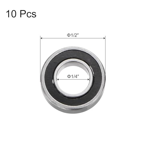 uxcell R188-2RS Deep Groove Ball Bearing, 10pcs 1/4" x 1/2" x 3/16" Chrome Steel Z2 Double Rubber Sealed Bearing - size: 1/4" x 1/2" x 3/16"