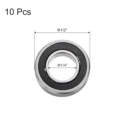 uxcell R188-2RS Deep Groove Ball Bearing, 10pcs 1/4" x 1/2" x 3/16" Chrome Steel Z2 Double Rubber Sealed Bearing - size: 1/4" x 1/2" x 3/16"