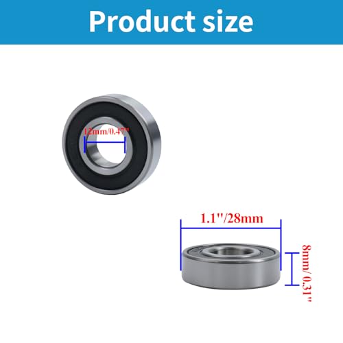 6001RS Ball Bearing Double Sealed Ball Bearings 28 x 12 x 8mm - 10pcs - size: 12 x 28 x 8mm