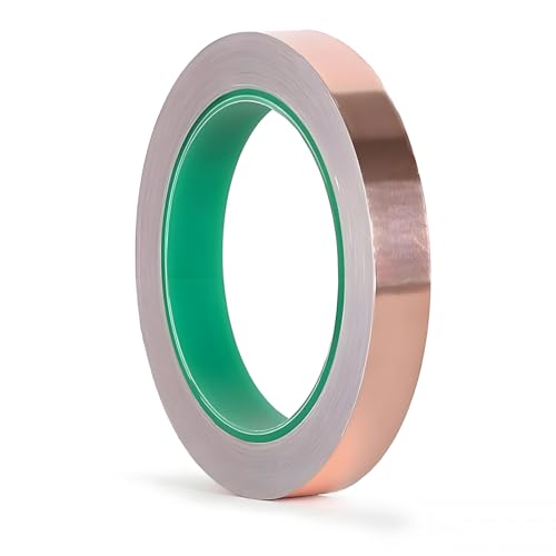 Conductive Copper Foil Tape 1/2inch X 50Feet Flashing Metal Adhesive Tape for EMI/RFI Shielding, Stained Glass Supplies, Crafts, Grounding, Slug, Guitar Shield, Soldering, Electrical Repair, Wire Wrap - size: 0.5 Inch x 50 Feet