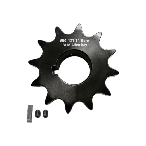 50BS12-1#50 Roller Chain Sprocket 12 Tooth 1" Bore Finished Bore Type B, Black Oxide Hardened Carbon Steel with Keyway, 2 Set Screws & Key for Industrial Machinery - size: 1 inch, style: 12tooth