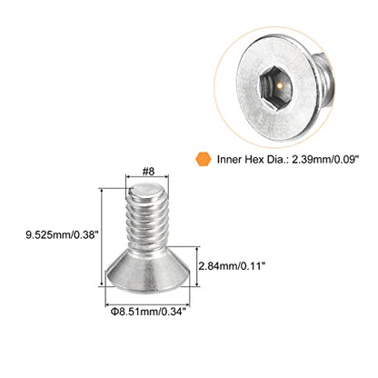 uxcell #8-32x3/8 Flat Countersunk Head Socket Cap Screws, 50Pcs 304 Stainless Steel Hex Socket Flat Head Screws, Full Thread, Countersunk Bolts - size: #8-32x3/8"