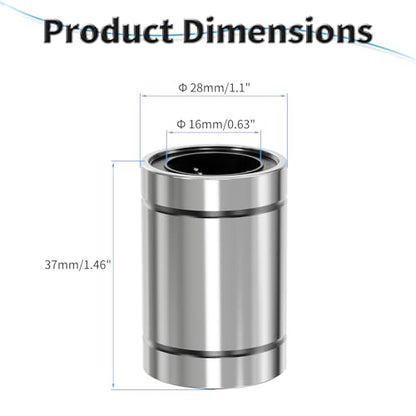 4 Pcs LM16UU Linear Ball Bearings, 16x28x37mm Linear Bearing - size: LM16UU