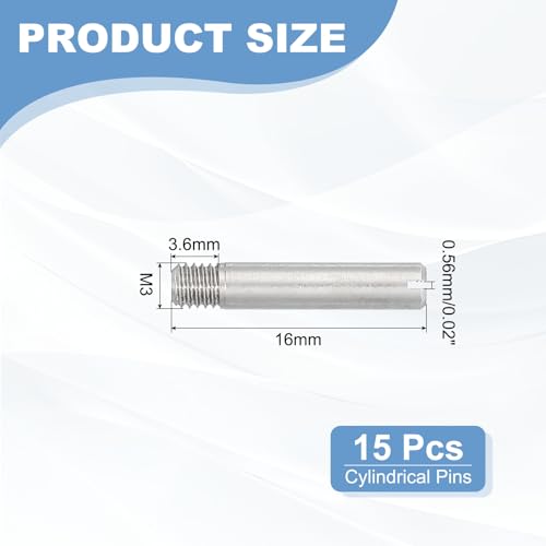 PATIKIL M3 x 16mm Slotted Cylindrical Pin, 15 Pcs 304 Stainless Steel Dowel External Thread Slotted Pin Screw for Home Furniture Cabinet Improvement, Silver Tone - size: M3 x 16mm