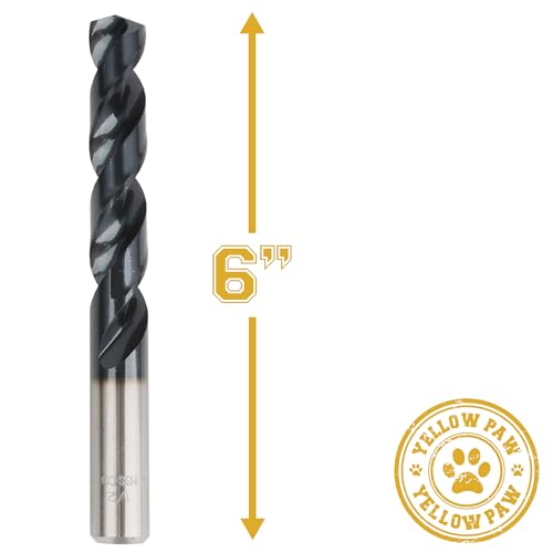 Yellow Paw 1/2 Inch Drill Bit for Metal - Industrial Grade M35 Cobalt with TiAIN Coating - 1/2" Diameter & 6" Length - 4" Working Length - 135 Degree Split Point - size: 1/2 in