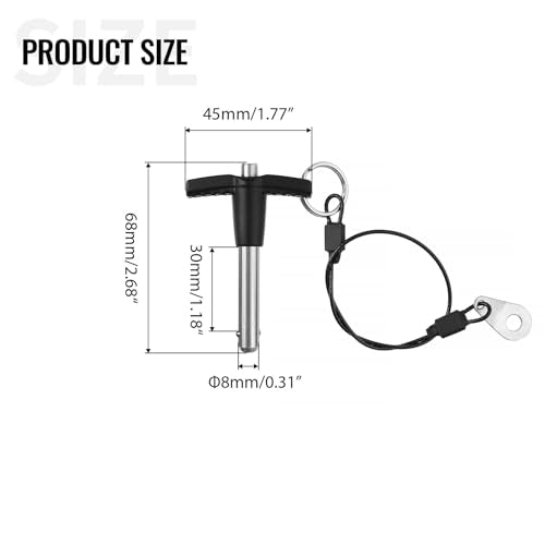 2 Pack T Handle Quick Release Pin 5/16 Inch Diameter ,Stainless Steel Ball Locking Pin with Push Button Lanyard Cable Usable Length 1.18"(8*30mm) - size: 8mm-30mm
