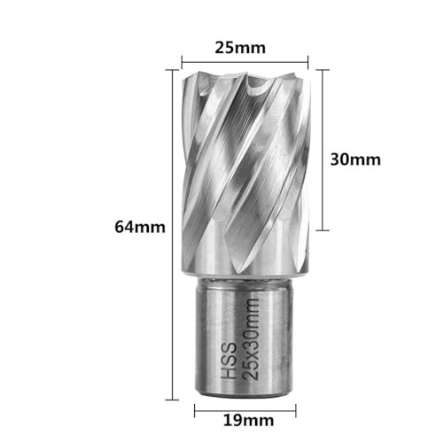 Shank HSS Annular Drill Bit 12-42x30mm TiN Coated Hollow Drill Bit for Metal Cutting Weldon Shank Core Drill Bit (25x30mm) - size: 25x30mm