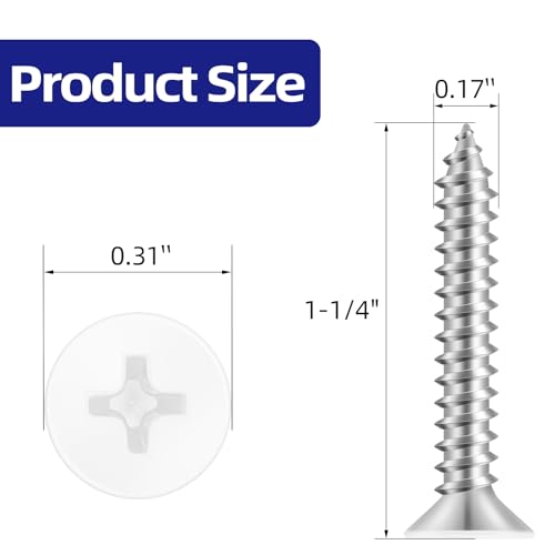 #8 x 1-1/4" Flat Head Self Tapping Screws, White Head Wood Screw, 304 Stainless Steel 18-8, Screwdriver Bit Included, 100 PCS - color: White, size: #8 x 1-1/4"