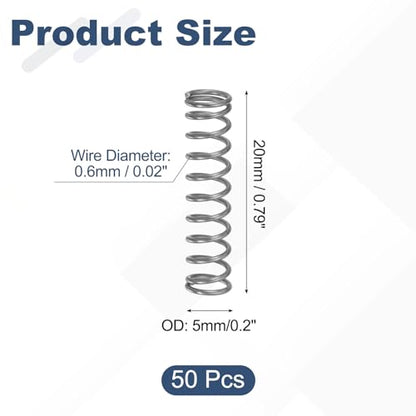 uxcell 50Pcs 304 Stainless Steel Compression Springs,0.6mmWD, 5mm ODx20mm L - size: 5mmx20mm