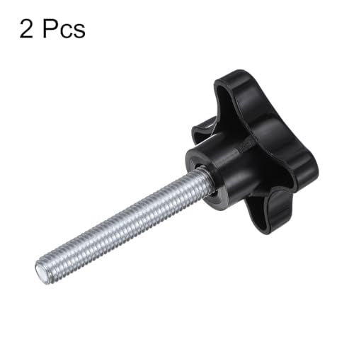 HARFINGTON 2pcs Star Knobs M10 x 55mm Male Thread Plastic 4-Star Stud Knob Hand Tightening Clamping Screw Replacement Threaded Handle, Black - size: M10 x 55mm
