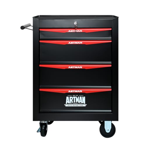 4-Drawer Steel Rolling Tool Cart with Wheels & Handle, Heavy-Duty Tool Chest Storage Cabinet for Garage and Workshop - color: Black, size: 4-Drawer