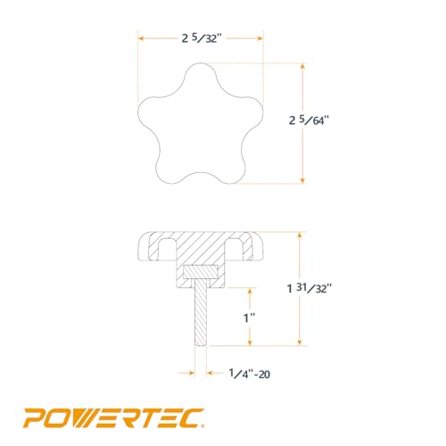 POWERTEC 5 Pack 1/4"-20 5 Star Knobs with 1" Threaded Stud, Thumb Screw Knobs with Bolts for Lawn Mower, Umbrella Base, Woodworking Tools & Jigs, Clamps (QNB3006) - style: 1/4", 5-Star, 1" Stud