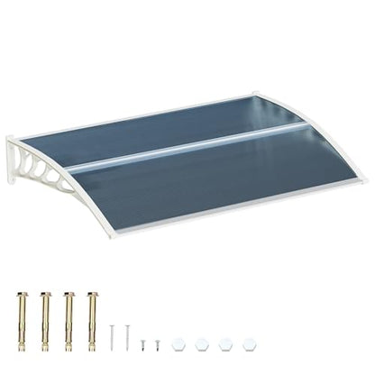 58.5x35 Inch Patio Window Awning Shade, Polycarbonate Door Entrance Canopy Cover Protection for Sunshine & Rain, Gray with White Edge - color: White + Gray