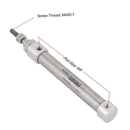 Oumefar 45mm Stroke Pneumatic Cylinder Piston Double-Acting Air Cylinder Single Threaded Rod M4*0.7 Stainless Steel Cylinder with Matching Nuts