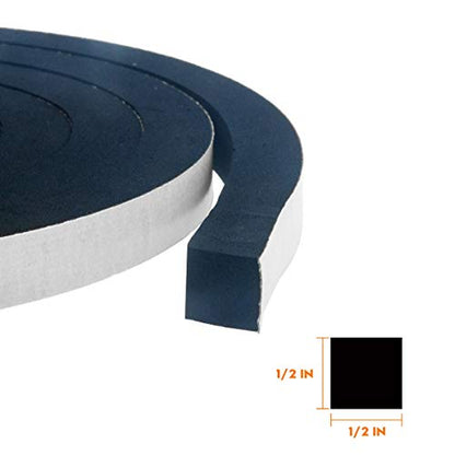 Closed Cell Foam Weather Strip, 1/2 Inch x 1/2 Inch, Window Insulation Rubber Seal, 13 Feet (2 Rolls x 6.5ft) - size: 1/2in * 1/2in * 13FT
