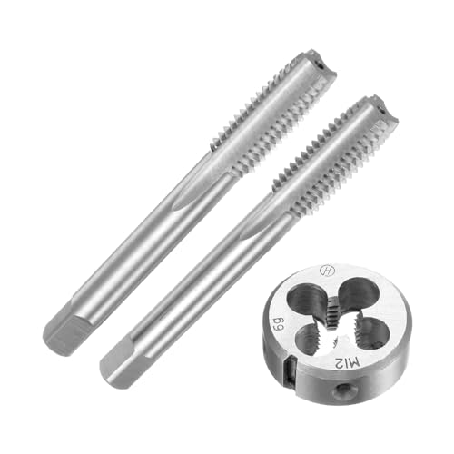 uxcell 3pcs Metric Hand Tap and Die Set, M12 x 1.75 Taper/Plug Thread Taps & Round Die, Hand Threading Tapping Tool Kit for Thread Repair - size: M12 x 1.75