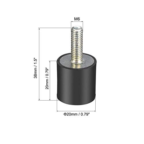 uxcell M6 Thread Rubber Mounts,Vibration Isolators,Cylindrical Shock Absorber with Studs 20mm x20mm 4pcs - size: M6x20x20mm