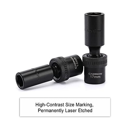CASOMAN 10 PCS 1/2" Drive Deep Universal Impact Socket Set, Metric,10-19mm - size: 10 PC Metric 1/2" Dr. (Deep)