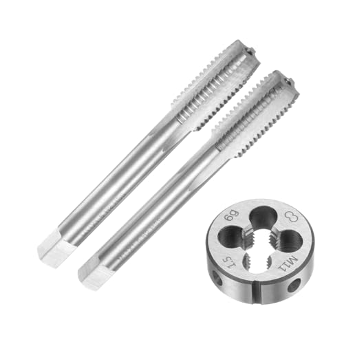 uxcell 3pcs Metric Hand Tap and Die Set, M11 x 1.5 Taper/Plug Thread Taps & Round Die, Hand Threading Tapping Tool Kit for Thread Repair - size: M11 x 1.5