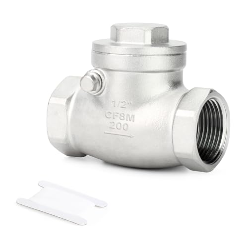 TAISHER 1PCS 304 Stainless Steel 1/2" Female Swing Check Valve，Backflow Prevention, One Way Check Valve CF8 WOG 1000 - size: 1/2"(Swing)
