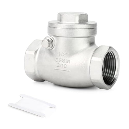 TAISHER 1PCS 304 Stainless Steel 1/2" Female Swing Check Valve，Backflow Prevention, One Way Check Valve CF8 WOG 1000 - size: 1/2"(Swing)