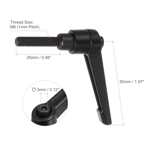 6pcs Adjustable Clamping Lever Handles M6 x 25mm Male Thread Bolt Knobs Rotating Screw Locking Quick Release Ratchet Push Button Handle, Black - size: M6 x 25mm