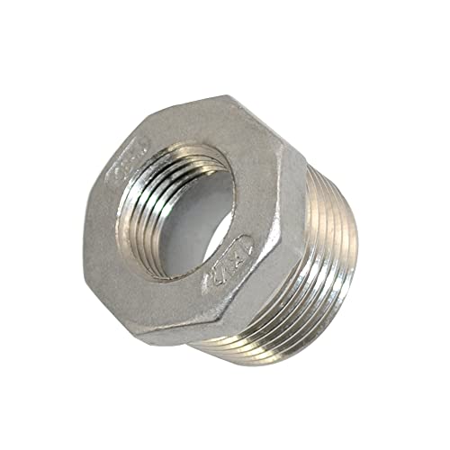 1/4" Male NPT to 1/8" Female NPT Female Reducing/Reducer Bushing Pipe Fitting,Adapter,Stainless Steel SS 304 Hex Bushing (1" Male to 1/2" Female) - size: 1" Male to 1/2" Female