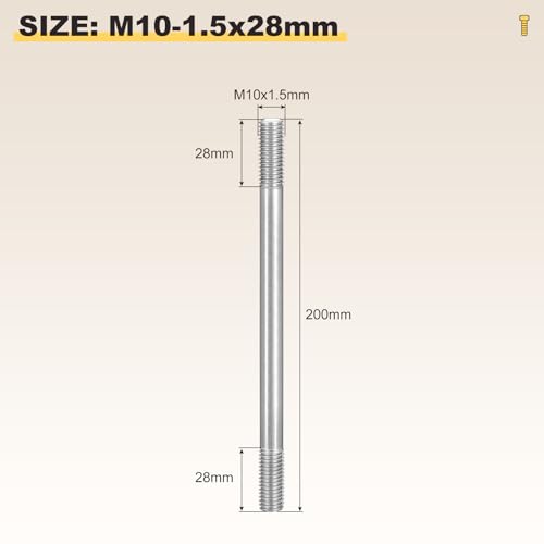 METALLIXITY Double End Threaded Stud Screw(M10x200) SS304 Silver - size: M10 x 200mm