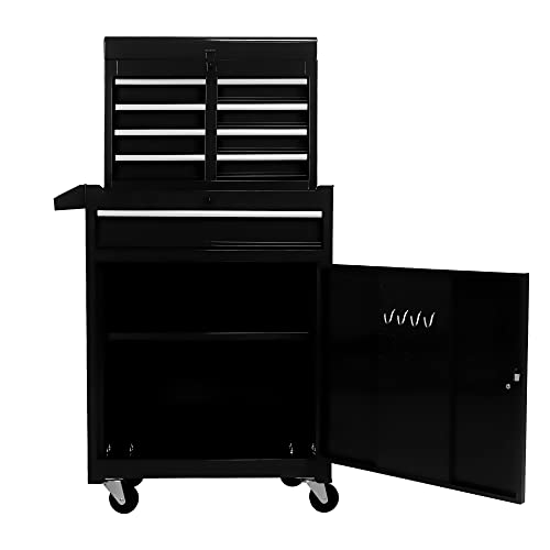 Rolling Tool Chest with 5 Drawers & Wheels -Detachable Storage Cabinet with Adjustable Shelf, Heavy-Duty Mobile Tool Cart Tool Box for Workshop Garage (Black) - color: Black
