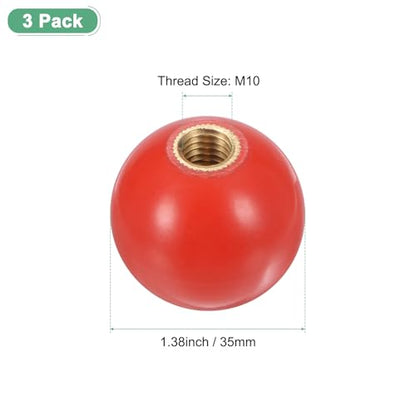 M METERXITY 3-Pack Threaded Ball Knobs, M10 Female Thread 35mm Dia. Thermoset Ball Knob for Lathe/Machine/Lawn Mowers, Round Phenolic Brass Insert Lever Handle [Red] - color: Red, size: M10x35mm