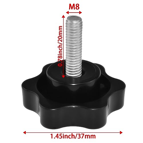 Aifeier ET 4 Pieces M8 x 20mm Star Hand Knob, Black Plastic Hex Shaped - size: M8 x 20 mm