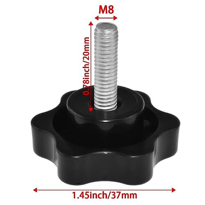 Aifeier ET 4 Pieces M8 x 20mm Star Hand Knob, Black Plastic Hex Shaped - size: M8 x 20 mm