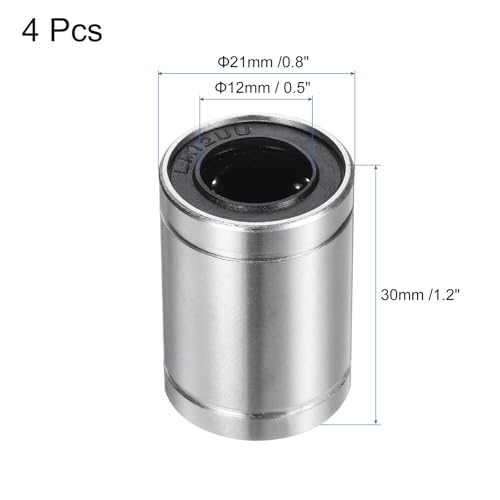 uxcell 4Pcs LM12UU Linear Bearing 12mm Bore 20mm OD 29mm Length Linear Ball Bearings Nickel Plated Surface Double Side Rubber Sealed Bearing Steel for CNC Machine 3D Printer - size: LM12UU