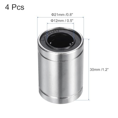 uxcell 4Pcs LM12UU Linear Bearing 12mm Bore 20mm OD 29mm Length Linear Ball Bearings Nickel Plated Surface Double Side Rubber Sealed Bearing Steel for CNC Machine 3D Printer - size: LM12UU