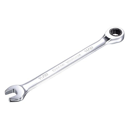 uxcell 11/32 Inch Ratcheting Combination Wrench SAE 72 Teeth 12 Point Ratchet Box Ended Spanner Tools, Cr-V - size: 11/32"