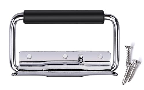 SYINE 5.15 Inch 8.3 oz Large Heavy Duty Folding Handle,3 Mounting Holes,Spring Loaded with Rubber Grip for Toolbox Cabinet,1 Pack,Silver - color: Silver