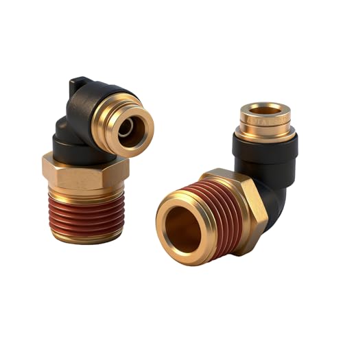 1/4" DOT Air Hose 90 Degree Elbow Fittings 2 Pack, Quick Connect Air Fittings, PTC & PTCR Composite Brass Connector, 1/4" Tube OD x 3/8" NPT Thread for Truck Air Brake & Suspension Systems - size: 1/4"OD x 3/8"NPT